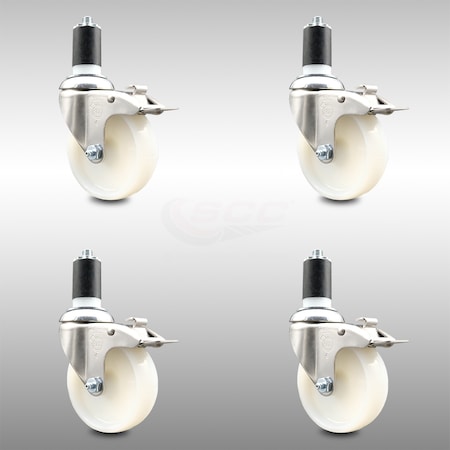 Service Caster 4 Inch 316SS Nylon Wheel Swivel 1-1/2 Inch Expanding Stem Caster Set Lock Brake SCC-SS316TTLEX20S414-NYS-112-4